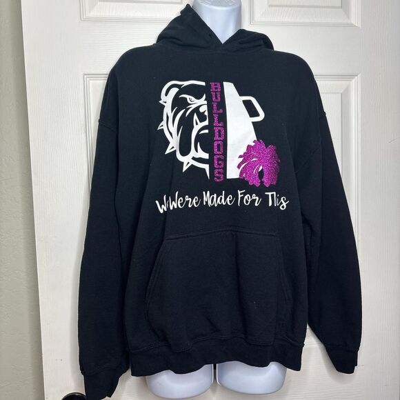 Gildan Heavy Blend Large Bulldogs Hoodie Black Glitter Graphic Pullover - Picture 1 of 4